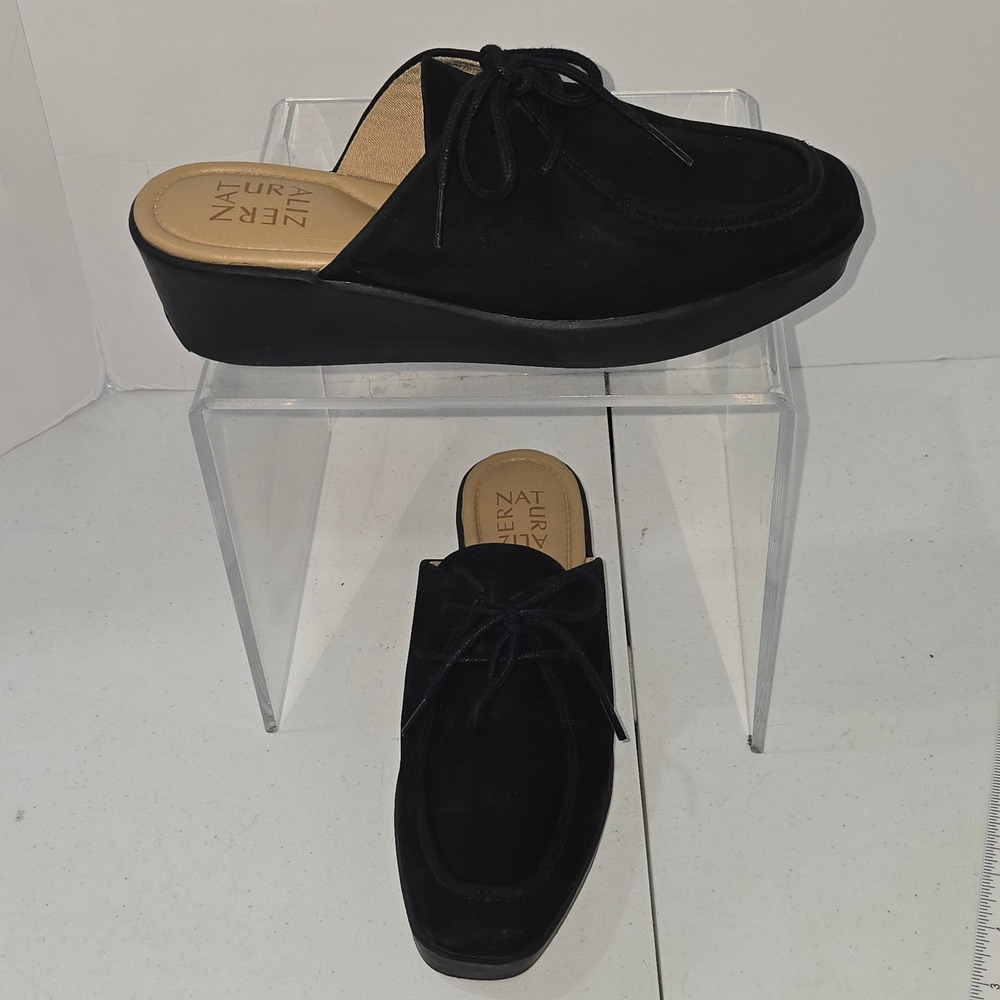 Naturalizer Taline Black Suede Wedge Mules Platform Lace Up Shoes Womens 7M